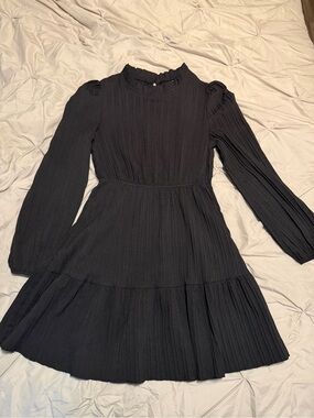 Black Long Sleeve Pleated Mini Dress